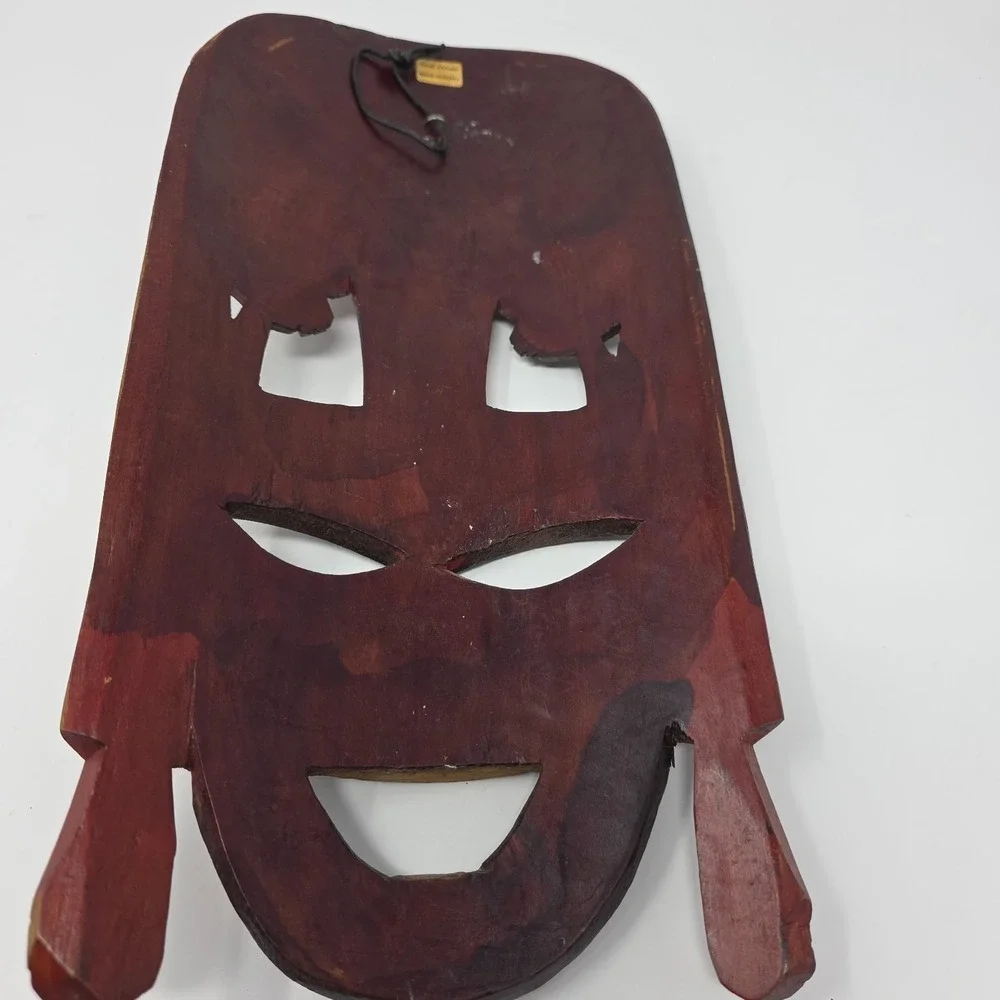 Hand Carved African Tribal Mask Made in Kenya Wood Wall Art Vintage